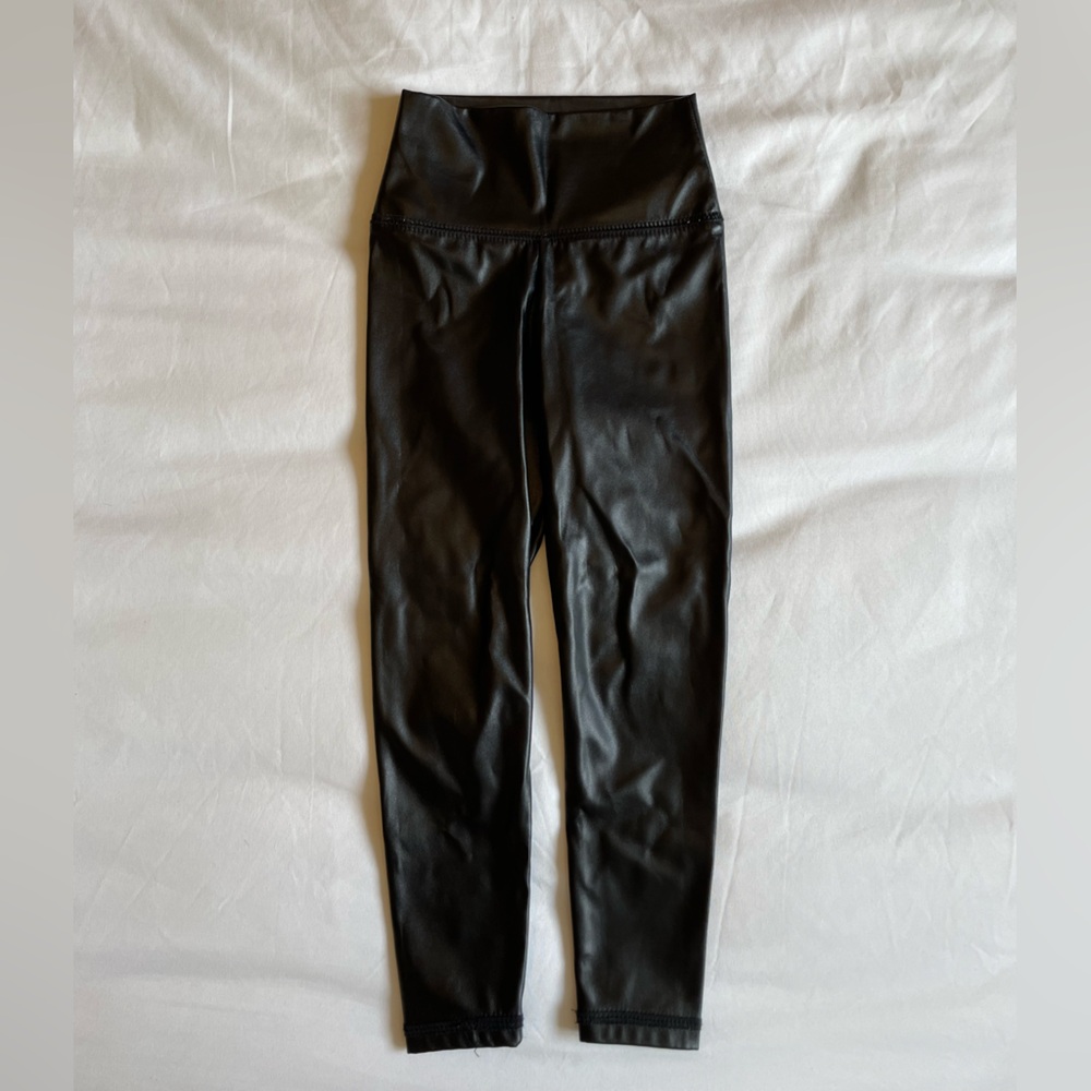 Yoga Clothing Kids High-Waist Faux Leather Leggings - Black